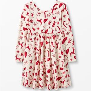 Hanna Andersson Christmas holiday cotton dress sz 3T 90 cm red reindeer